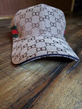 Luxury Beige Monogram Men's Baseball Cap- Green-Red Stripe with Ajustable Latch